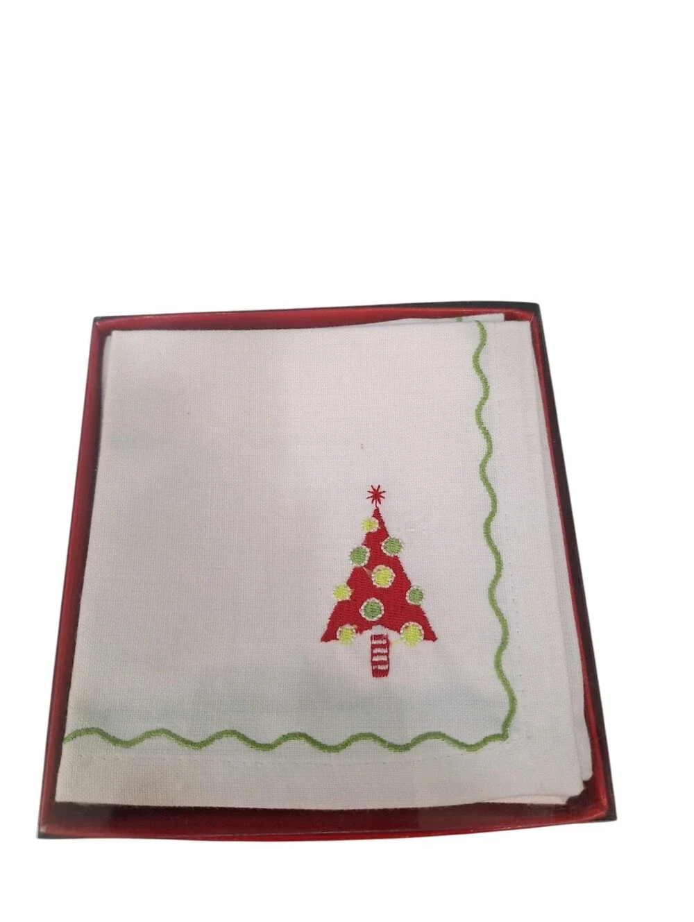 Crate & Barrel Christmas Tree Pattern Cotton Cocktail Napkins Set of 4 New